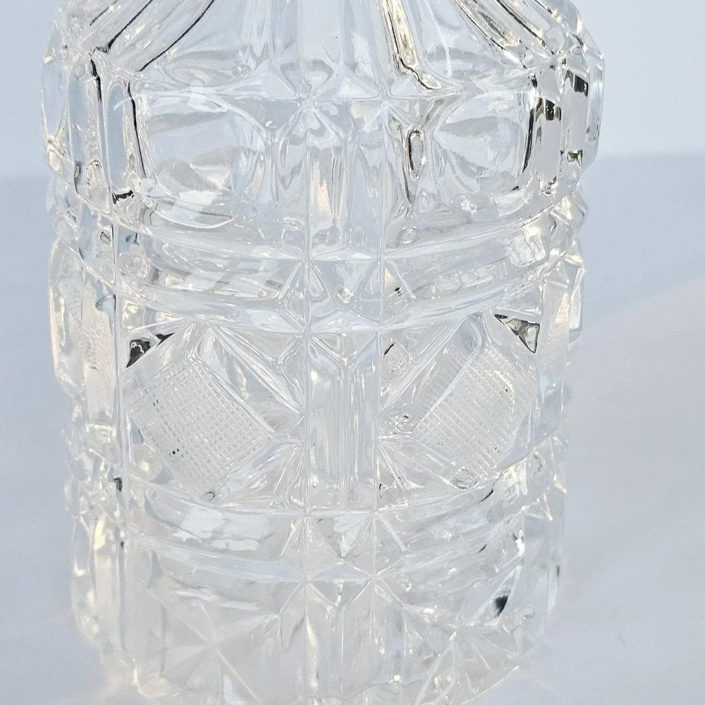 Vintage MCM Heavy Lead Crystal Liquor Decanter Starburst Diamond Pattern Barware